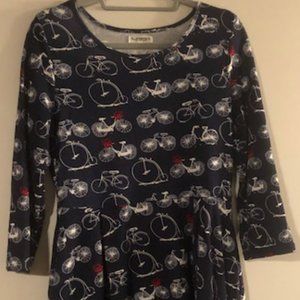 3/4 sleeve knit dress with bicycle print